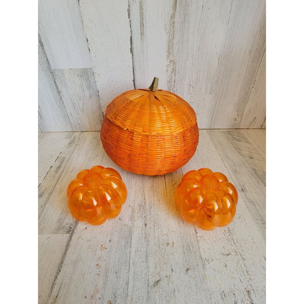 Pumpkin container set wicker basket Halloween home decor set‎